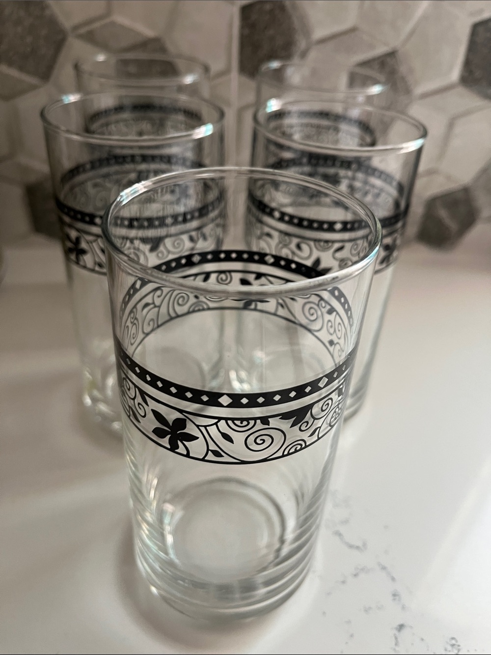 Vintage Corelle Corning Black Winding Gate 14oz Glass Tumbler 1998 set of 5